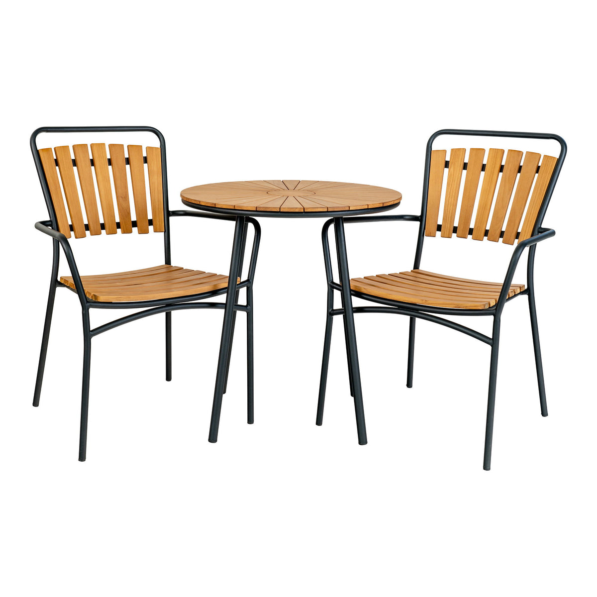 Cleveland Cafébord - Cafébord, teak bordplade, natur, sorte ben ø70x74 cm