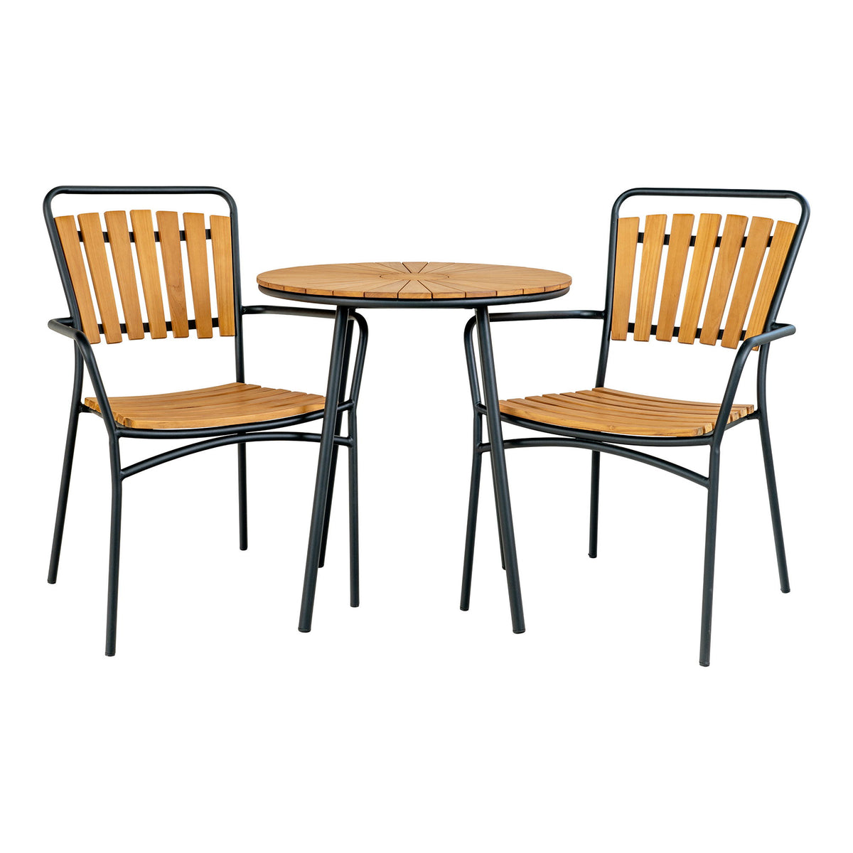 Cleveland Cafébord - Cafébord, teak bordplade, natur, sorte ben ø70x74 cm