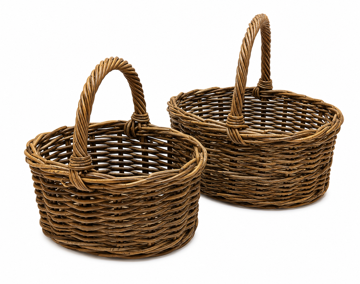 Bykurv i rattan - oval - sæt med 2 kurve
