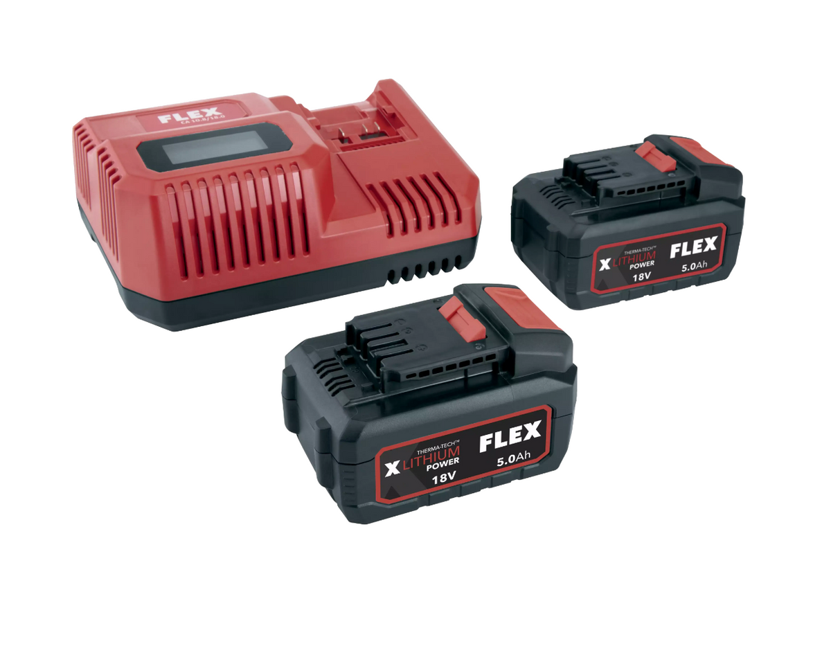 FLEX Batteri sæt m/lader P-Set 55 R og 2 stk. AH 5,0 batterier